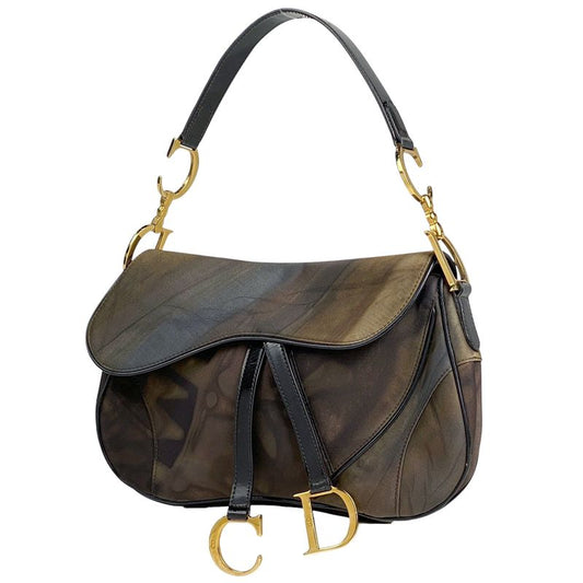 Christian DIOR Saddle Bag Handbag One Shoulder Bag Nylon Brown Women