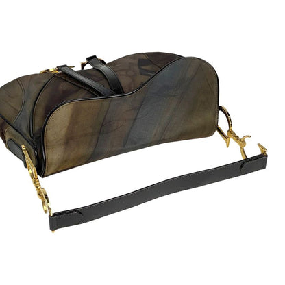 Christian DIOR Saddle Bag Handbag One Shoulder Bag Nylon Brown Women