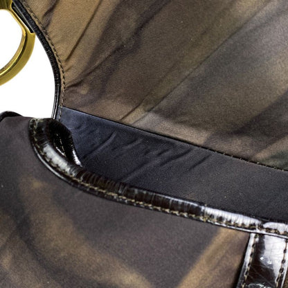 Christian DIOR Saddle Bag Handbag One Shoulder Bag Nylon Brown Women