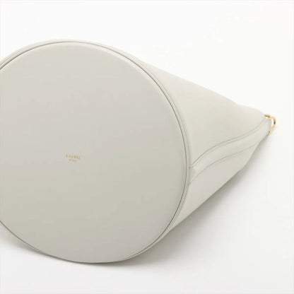 Celine Teen Bucket 16 White Leather 2WAY Shoulder Bag Crossbody Hand Genuine