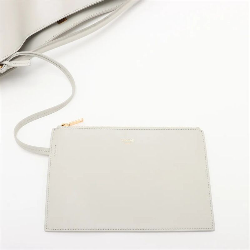 Celine Teen Bucket 16 White Leather 2WAY Shoulder Bag Crossbody Hand Genuine