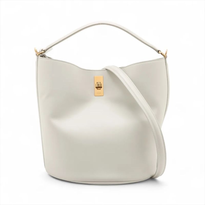 Celine Teen Bucket 16 White Leather 2WAY Shoulder Bag Crossbody Hand Genuine