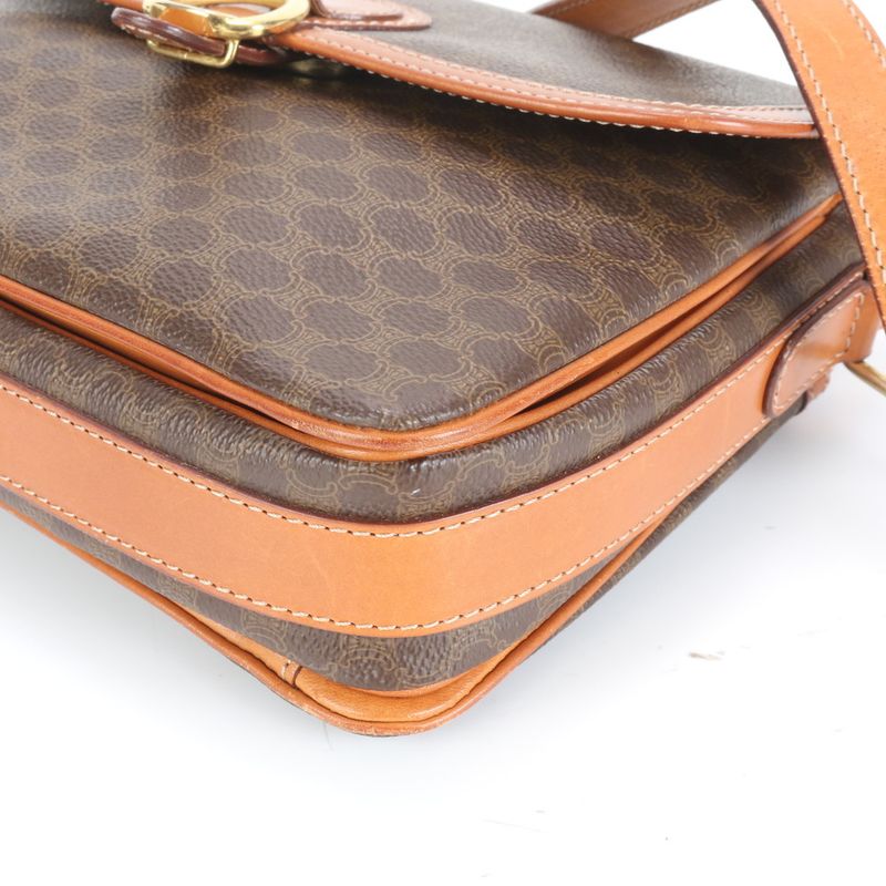 Vintage Celine Macadam Leather Shoulder Bag Crossbody Gold Hardware Women EUE