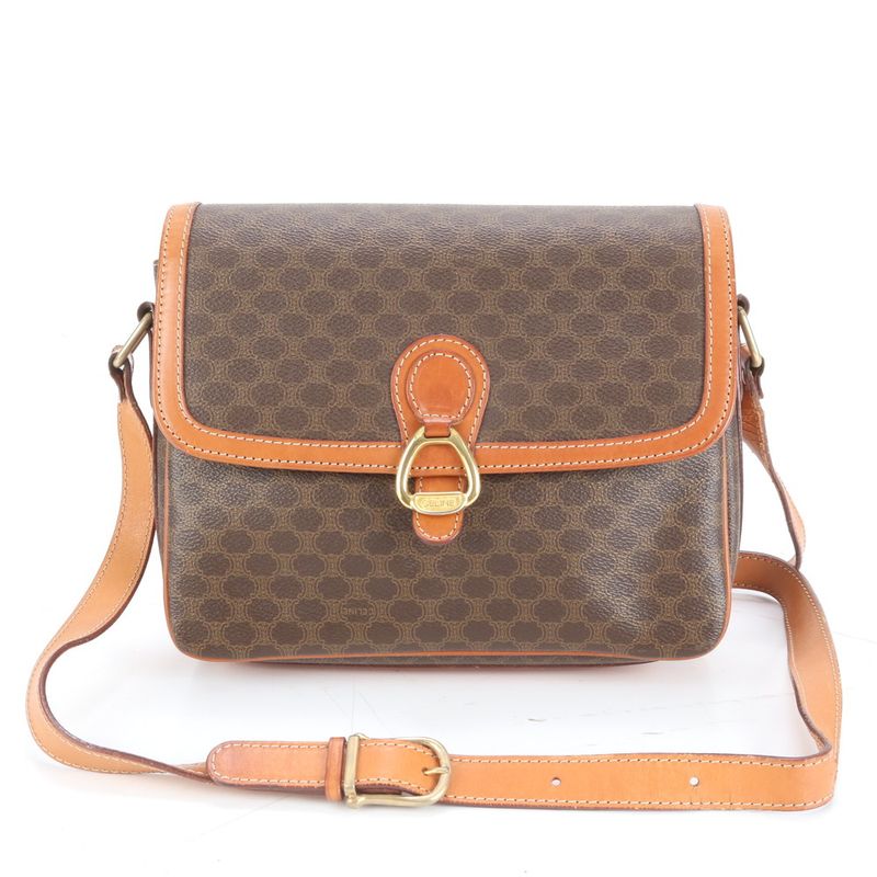 Vintage Celine Macadam Leather Shoulder Bag Crossbody Gold Hardware Women EUE