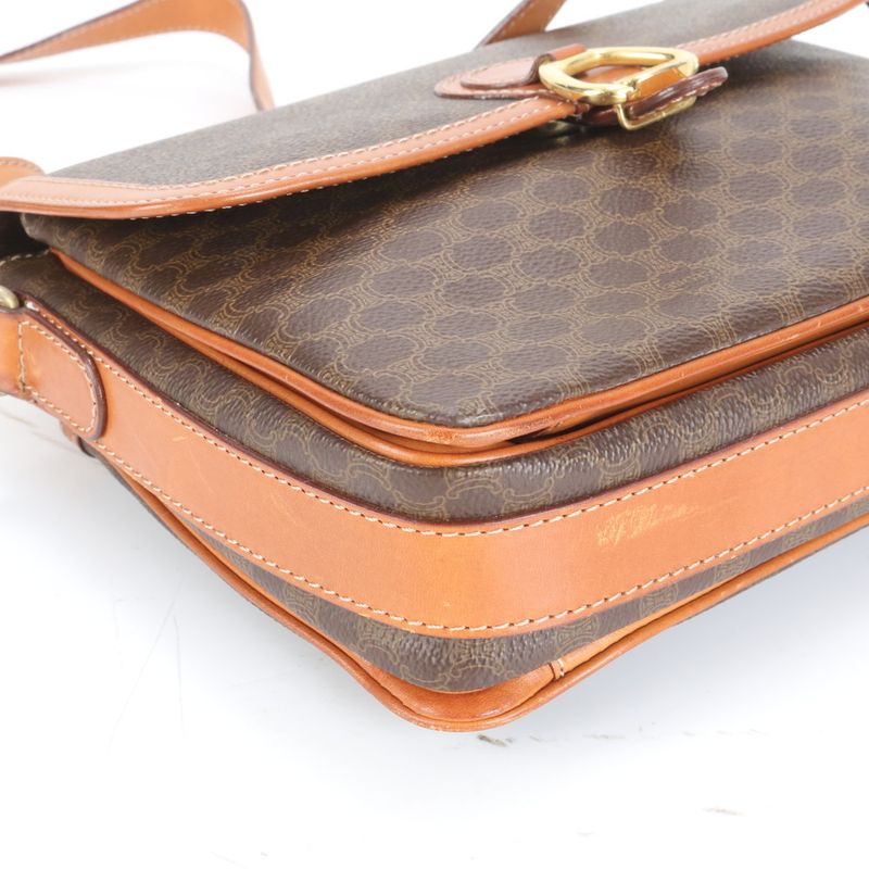 Vintage Celine Macadam Leather Shoulder Bag Crossbody Gold Hardware Women EUE