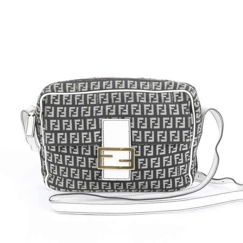 Fendi With Hologram Seal Zucchino FF Mamma Leather Shoulder Bag Crossbody Women