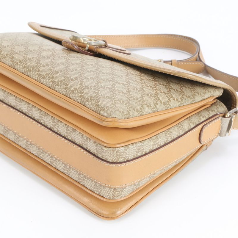 Vintage Celine Macadam Leather Shoulder Bag Crossbody Beige Gold Hardware Women