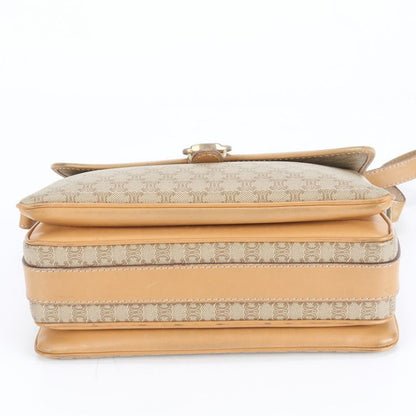 Vintage Celine Macadam Leather Shoulder Bag Crossbody Beige Gold Hardware Women
