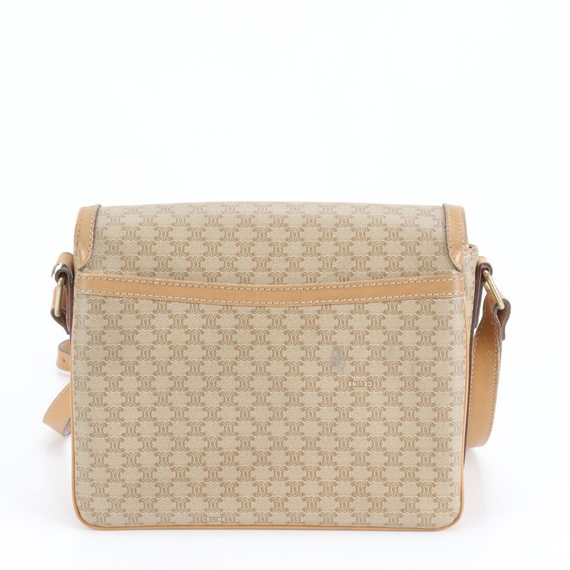 Vintage Celine Macadam Leather Shoulder Bag Crossbody Beige Gold Hardware Women
