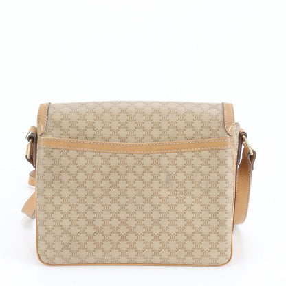 Vintage Celine Macadam Leather Shoulder Bag Crossbody Beige Gold Hardware Women