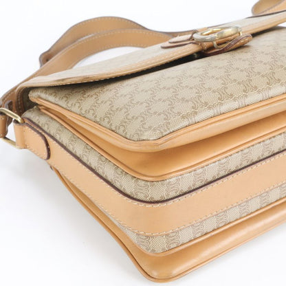 Vintage Celine Macadam Leather Shoulder Bag Crossbody Beige Gold Hardware Women
