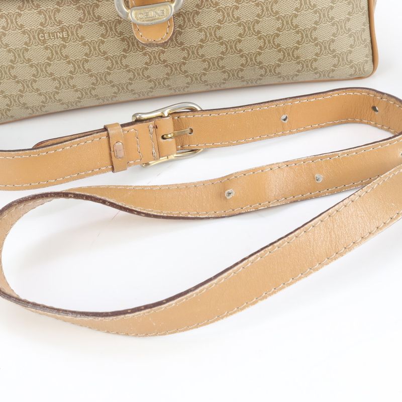 Vintage Celine Macadam Leather Shoulder Bag Crossbody Beige Gold Hardware Women