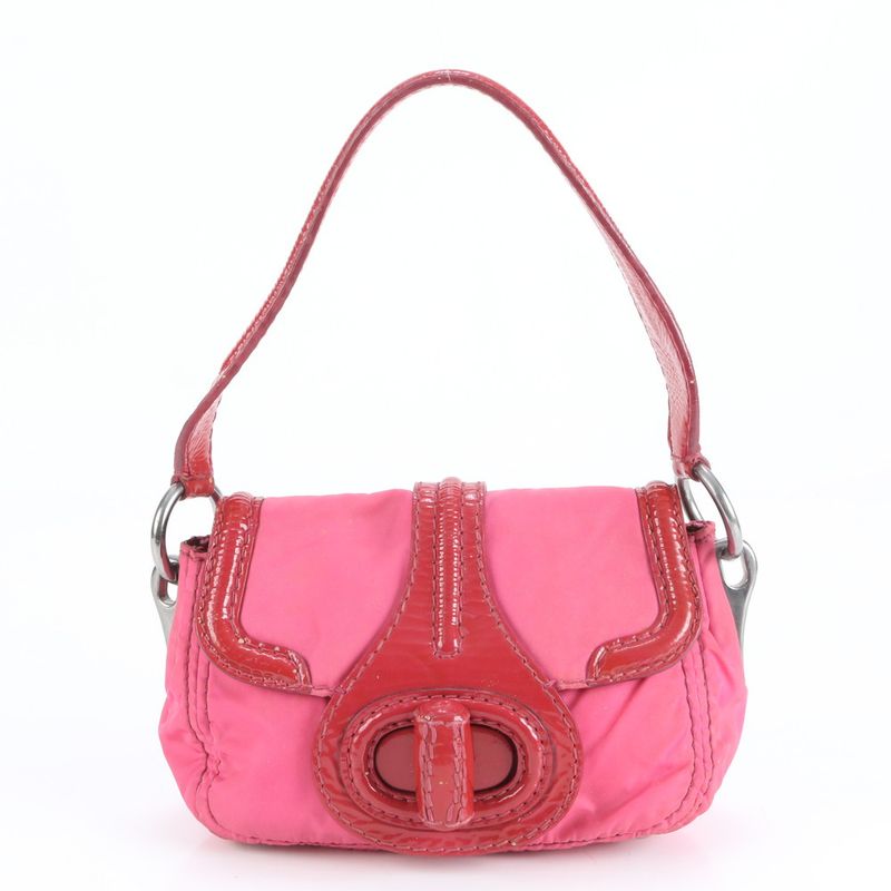 Prada Tessuto Nylon Triangle Logo Patent Leather Shoulder Bag One Shoulder Pink