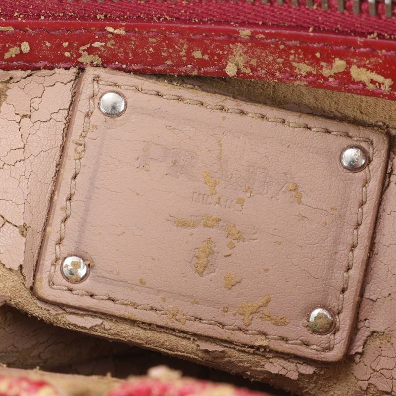 Prada Tessuto Nylon Triangle Logo Patent Leather Shoulder Bag One Shoulder Pink