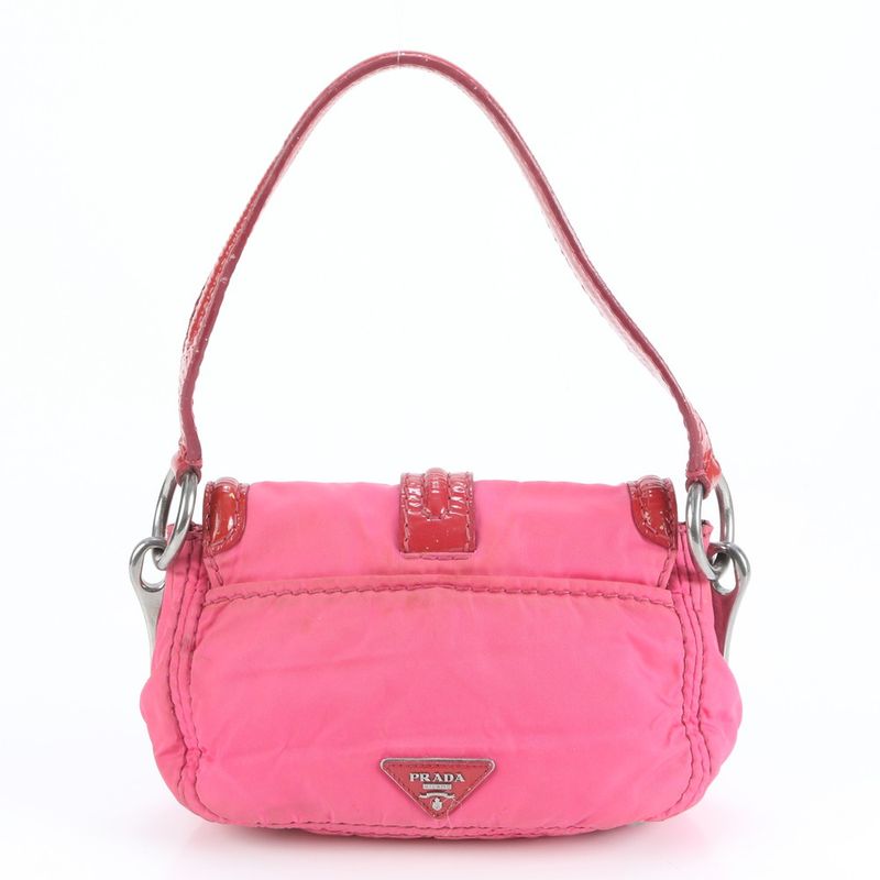 Prada Tessuto Nylon Triangle Logo Patent Leather Shoulder Bag One Shoulder Pink