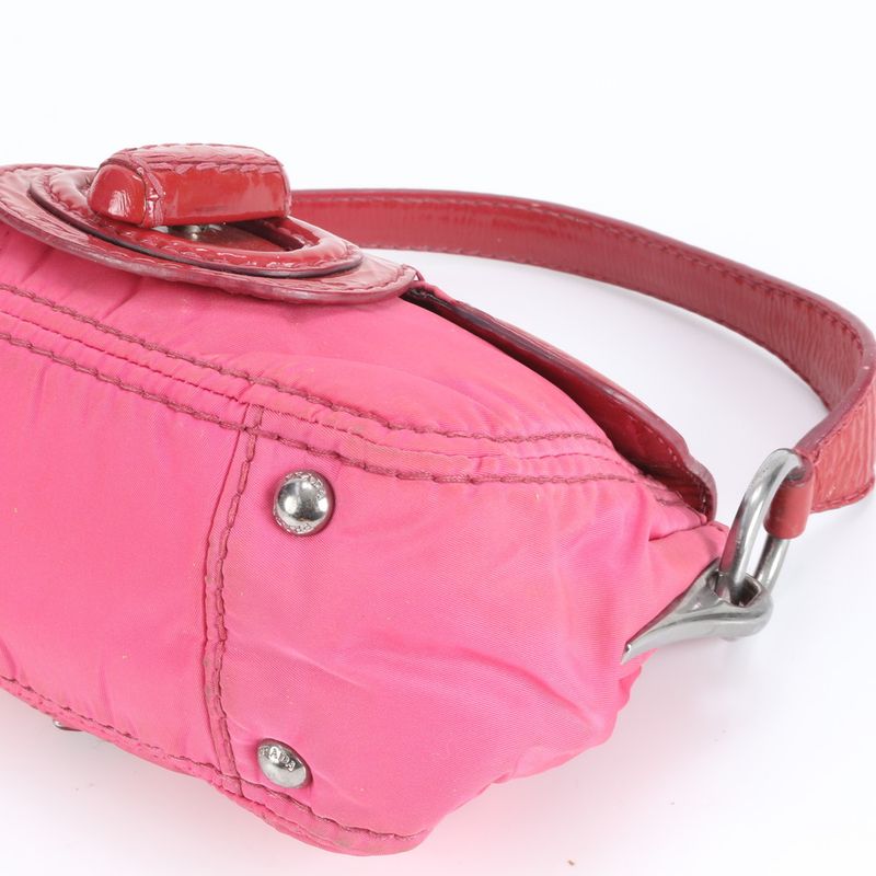 Prada Tessuto Nylon Triangle Logo Patent Leather Shoulder Bag One Shoulder Pink