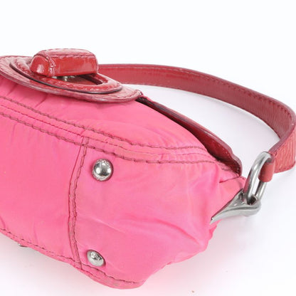 Prada Tessuto Nylon Triangle Logo Patent Leather Shoulder Bag One Shoulder Pink