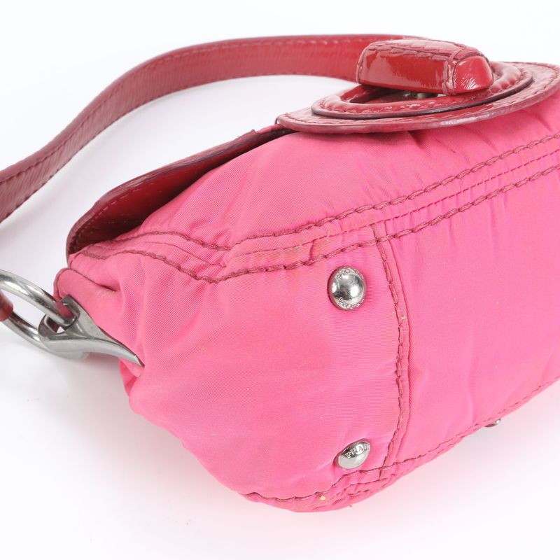Prada Tessuto Nylon Triangle Logo Patent Leather Shoulder Bag One Shoulder Pink