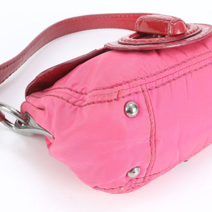 Prada Tessuto Nylon Triangle Logo Patent Leather Shoulder Bag One Shoulder Pink