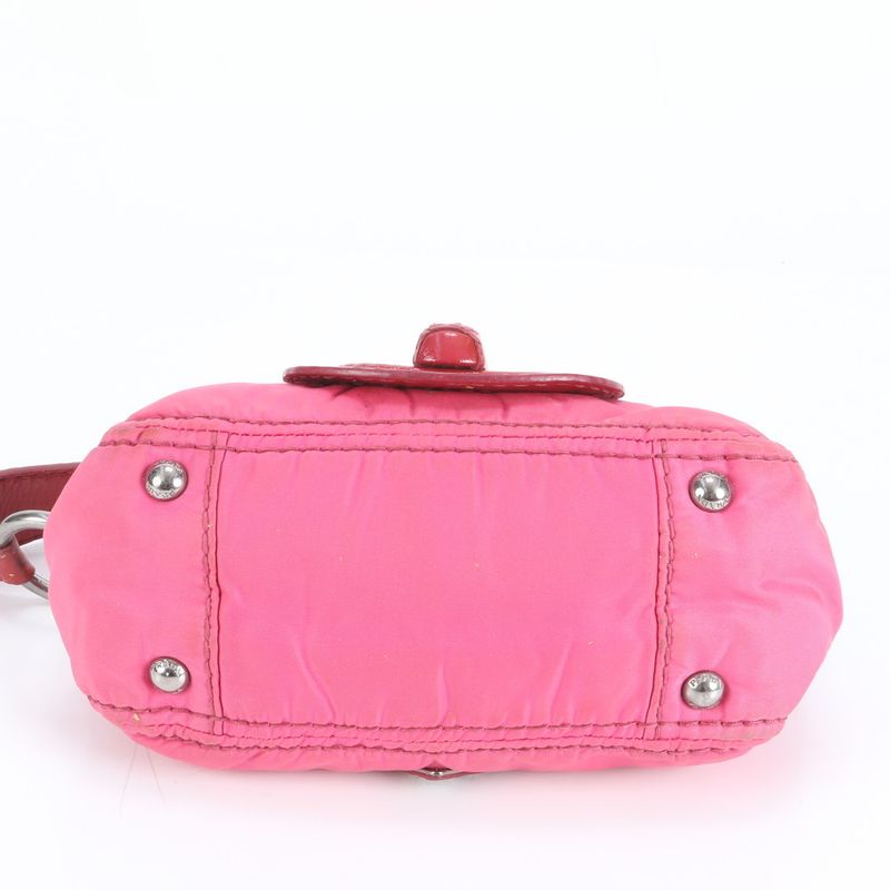 Prada Tessuto Nylon Triangle Logo Patent Leather Shoulder Bag One Shoulder Pink