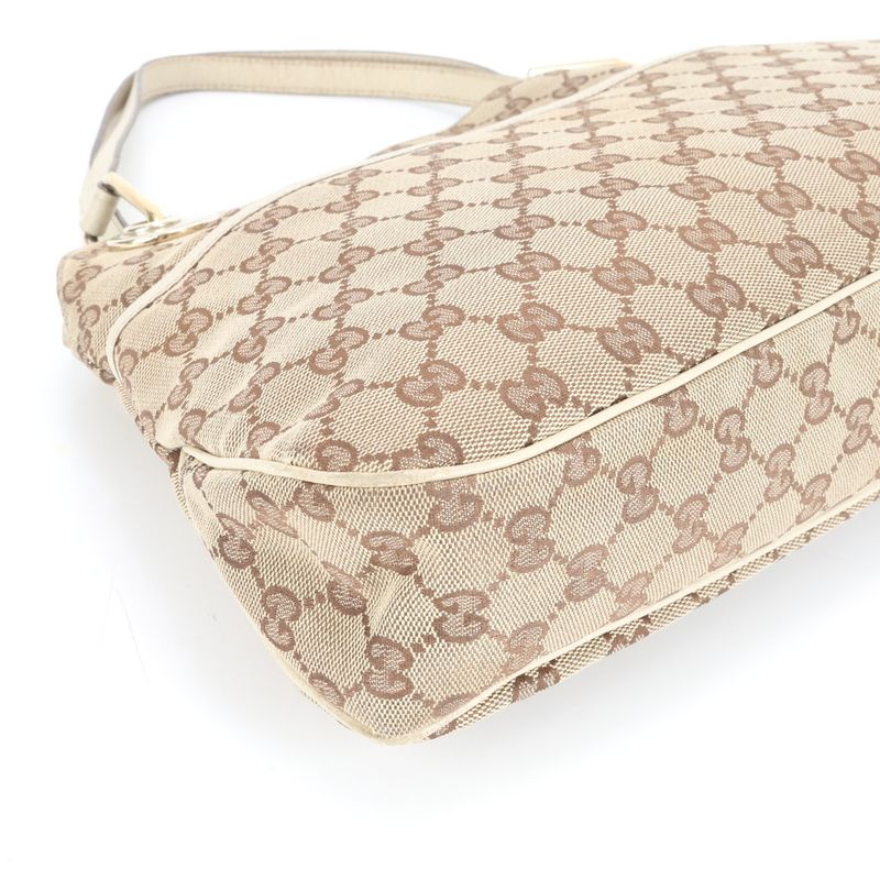 Gucci GG Canvas Leather Tote Bag Shoulder Hand 121023 Beige Gold Hardware