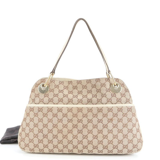 Gucci GG Canvas Leather Tote Bag Shoulder Hand 121023 Beige Gold Hardware