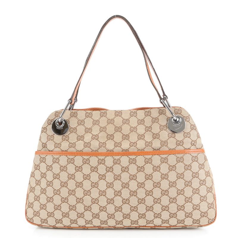 Gucci GG Canvas Leather Tote Bag Shoulder A4 Beige Silver Hardware 121023