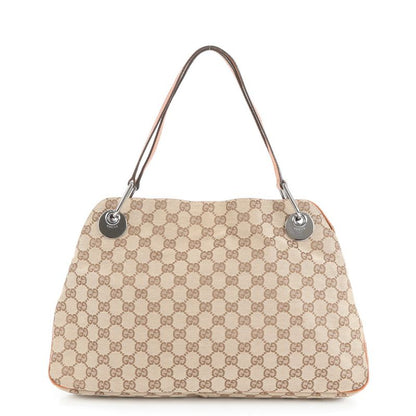 Gucci GG Canvas Leather Tote Bag Shoulder A4 Beige Silver Hardware 121023