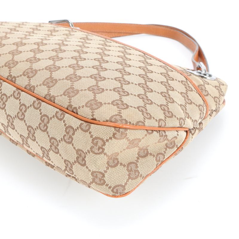 Gucci GG Canvas Leather Tote Bag Shoulder A4 Beige Silver Hardware 121023