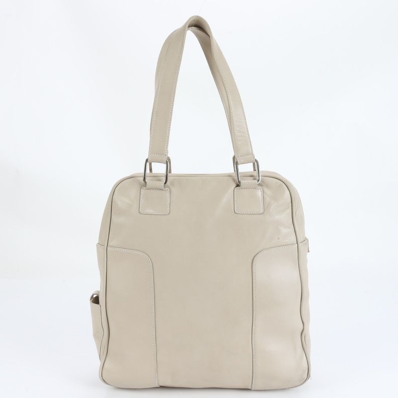 Loewe Anagram Leather Tote Bag Mini Boston Shoulder Hand Beige Silver Hardware