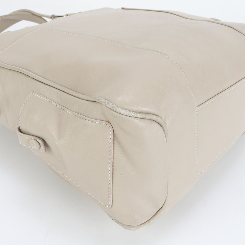 Loewe Anagram Leather Tote Bag Mini Boston Shoulder Hand Beige Silver Hardware