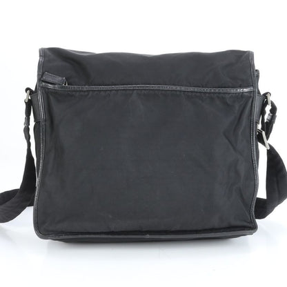 Prada Tessuto Nylon Leather Shoulder Bag Crossbody Messenger Commuter Black A4