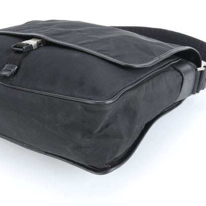 Prada Tessuto Nylon Leather Shoulder Bag Crossbody Messenger Commuter Black A4