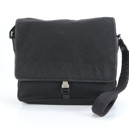 Prada Tessuto Nylon Leather Shoulder Bag Crossbody Messenger Commuter Black A4