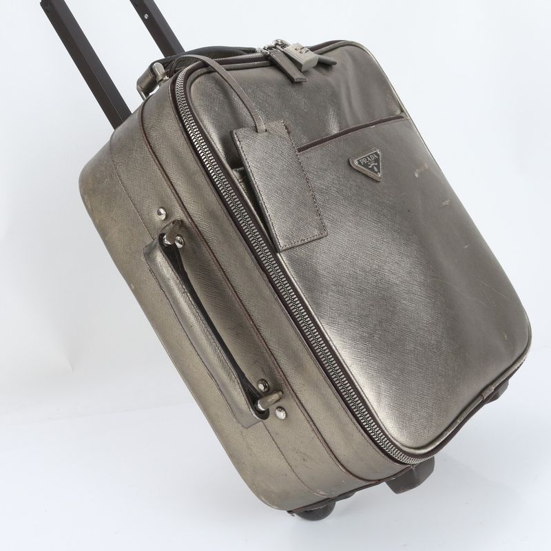 Prada Saffiano Leather Triangle Logo Suitcase Carry Case Bag Business Trip
