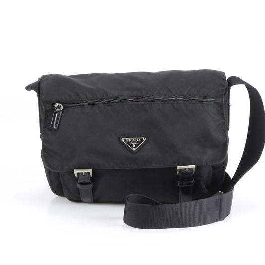 Prada Tessuto Nylon Triangle Logo Leather Shoulder Bag Crossbody Messenger