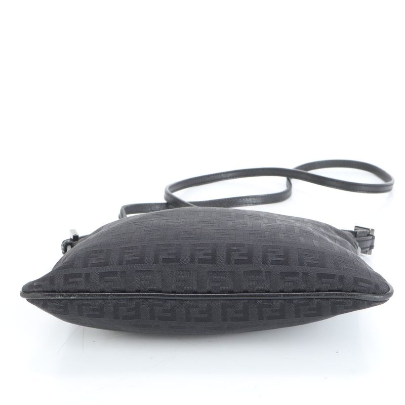 Fendi Zucchino 8bt047 Leather Shoulder Bag Crossbody Black Women ERE Cx28-10