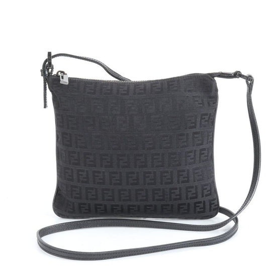 Fendi Zucchino 8bt047 Leather Shoulder Bag Crossbody Black Women ERE Cx28-10