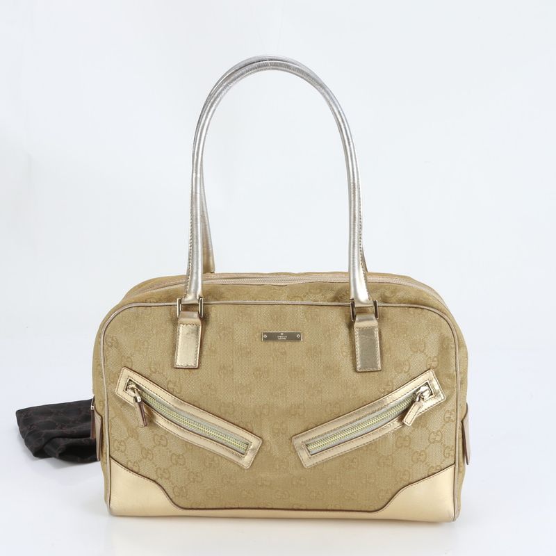 Gucci GG Bow Ring Bag 002-1115 Leather Canvas Handbag Tote Women's ECM Cx43-9