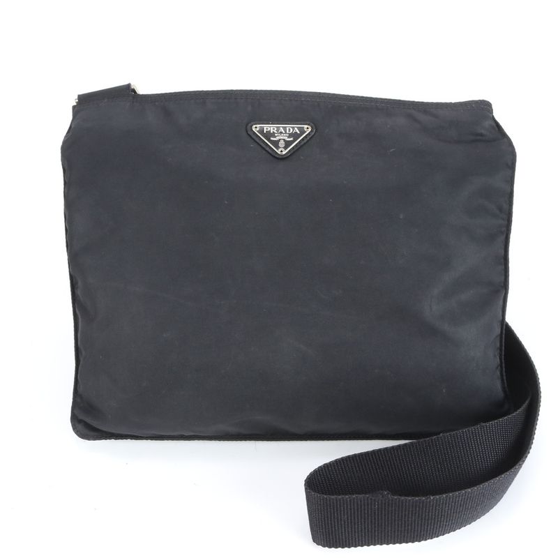 Prada Tessuto Nylon Triangle Logo Leather Shoulder Bag Crossbody Messenger