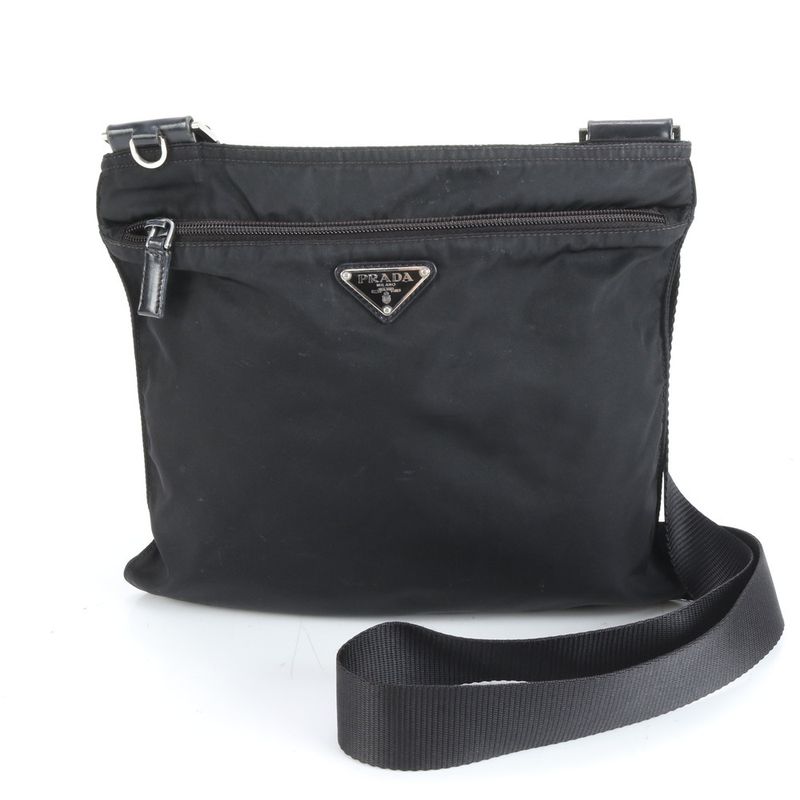 Prada Tessuto Nylon Triangle Logo Leather Shoulder Bag Crossbody Messenger