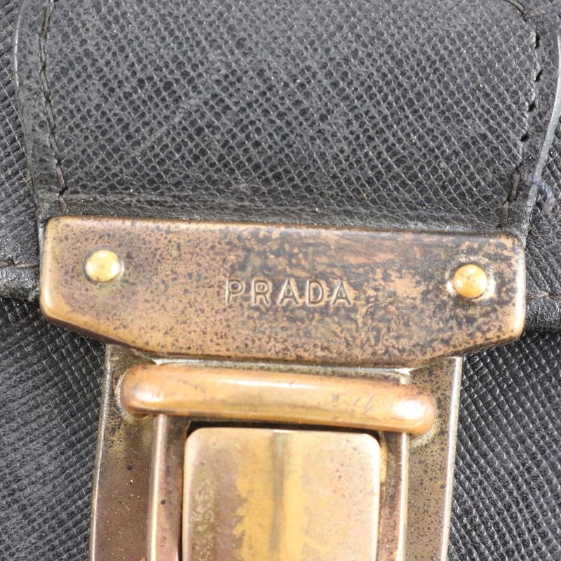 Prada Saffiano Leather Second Bag Clutch Pouch Commuter Business Genuine