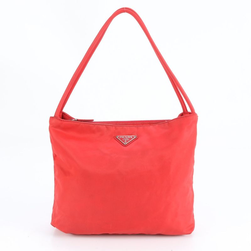 Prada Tessuto Nylon Triangle Logo Red Tote Bag Shoulder Hand Women EEM Cy18-3