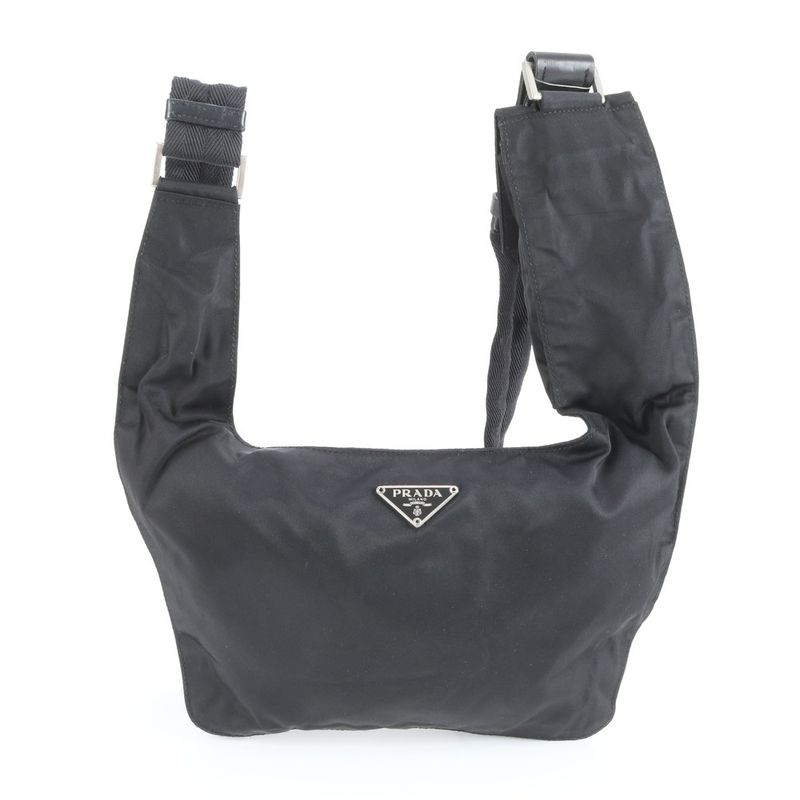 Prada Tessuto Nylon Triangle Logo Leather Shoulder Bag Crossbody Messenger