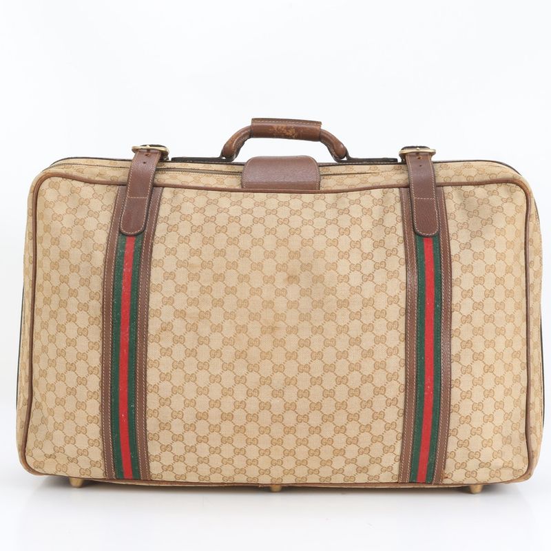 Gucci GG Canvas Sherry Line Leather Boston Bag Business Travel Tote Travel
