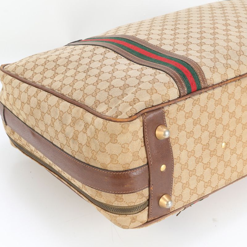 Gucci GG Canvas Sherry Line Leather Boston Bag Business Travel Tote Travel