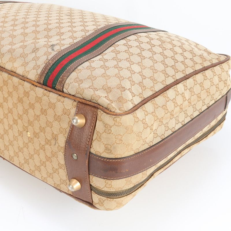 Gucci GG Canvas Sherry Line Leather Boston Bag Business Travel Tote Travel