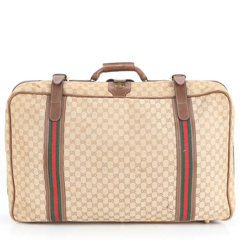 Gucci GG Canvas Sherry Line Leather Boston Bag Business Travel Tote Travel