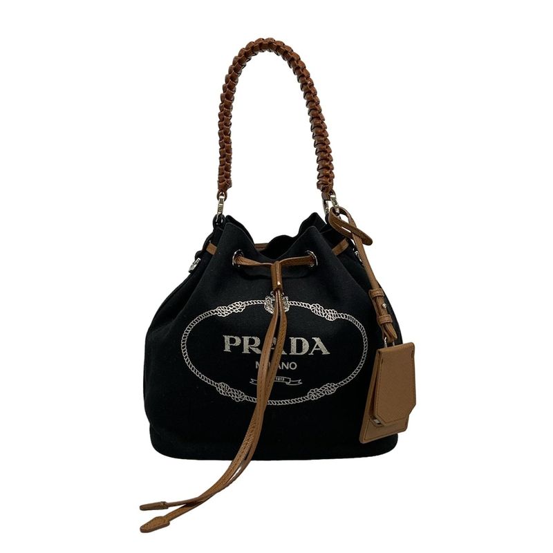 Prada Handbag Canapa 1be032 Black×brown×yellow 2way/drawstring