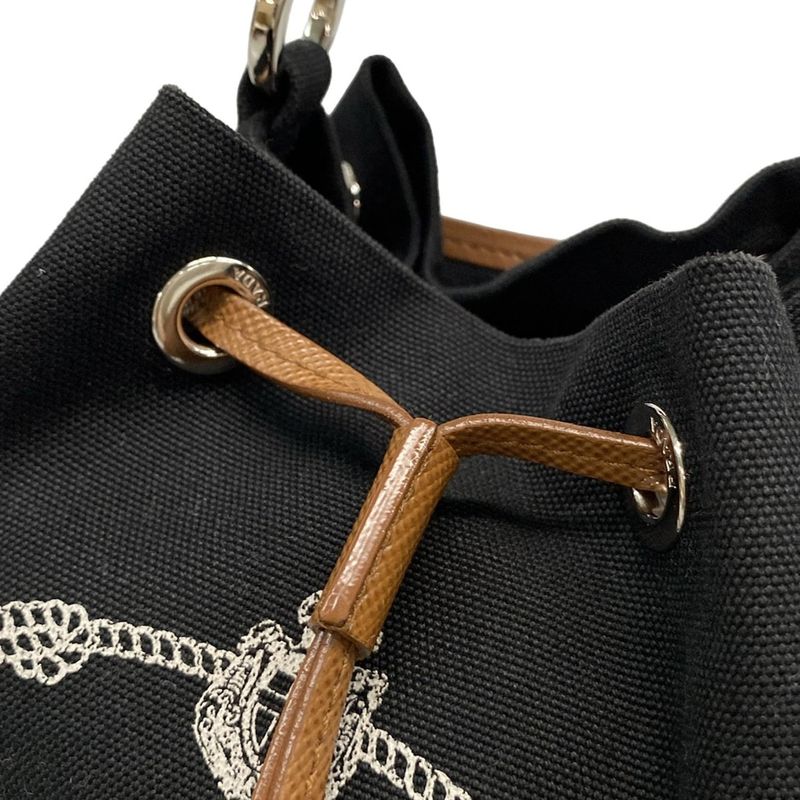 Prada Handbag Canapa 1be032 Black×brown×yellow 2way/drawstring